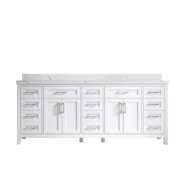 Willow Collections Cambridge 84 in. W x 22 in. D x 36 in. H Double Sink Bath Vanity in White with 2 in. Calacatta Quartz Top