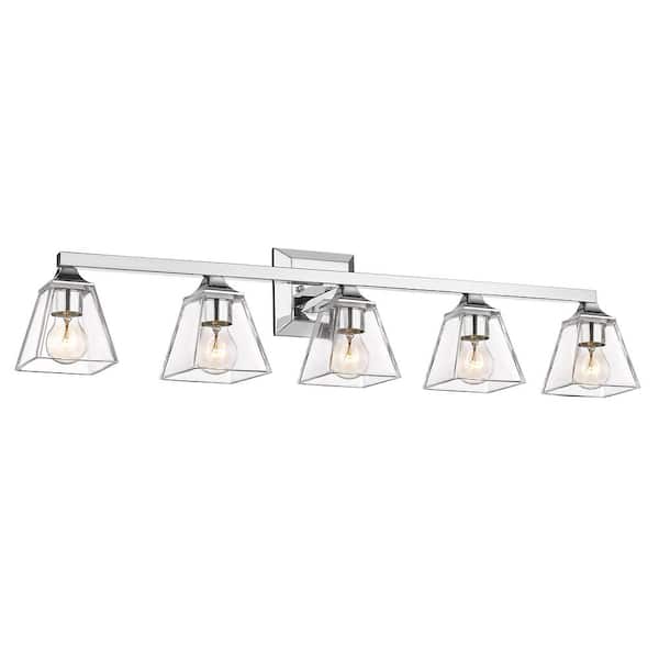 37.8 in. 5-Light Chrome Vanity Light Over Mirror with Clear Glass Shade