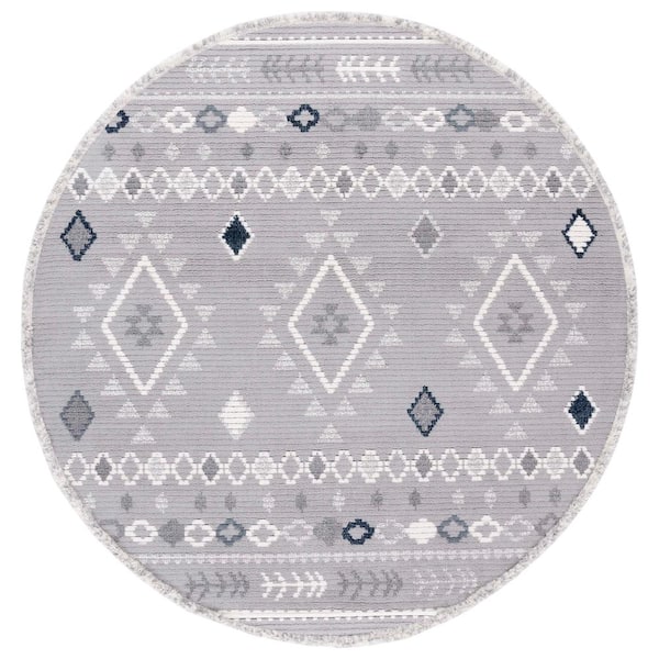 SAFAVIEH Marrakesh Gray/Light Gray 7 ft. x 7 ft. Round Geometric Striped Area Rug