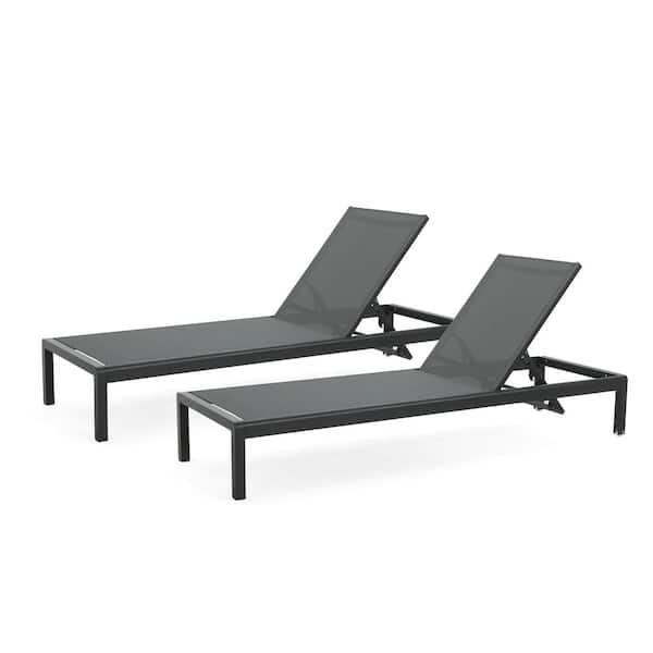 2 Pack Patio Lounge Chair, Outdoor Chaise Lounge W/Wheels, 5 Adjustable Backrest, Aluminum Frame, Black