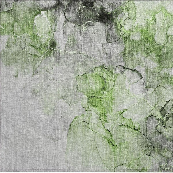 Green 2 ft. x 3 ft. Woven Abstract Polyester Rectangle Indoor/Outdoor Area Rug