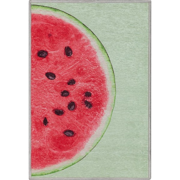 Apollo Half Watermelon Modern Printed Red Lime 2 ft. x 3 ft. Area Rug