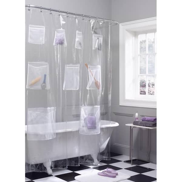 Zenna Home 70 in. x 72 in. Clear Mesh Pocket Quick Dry Peva Shower Curtain or Liner