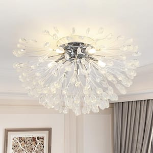 Shawn 5-Light 20.47 in. Chrome Crystal Semi- Flush Mount Light