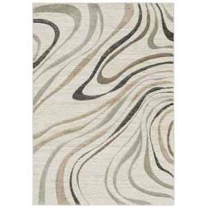 Chateau Beige/Multi-Colored 3 ft. x 5 ft. Abstract Swirl Polypropylene Indoor Area Rug