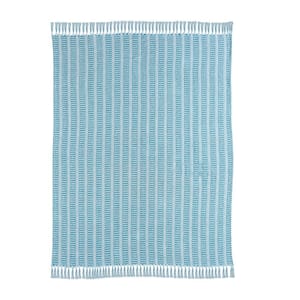 Ridgeline 50 in. x 60 in. Maui Blue/White Cotton Woven Striped Fringe Throw Blanket