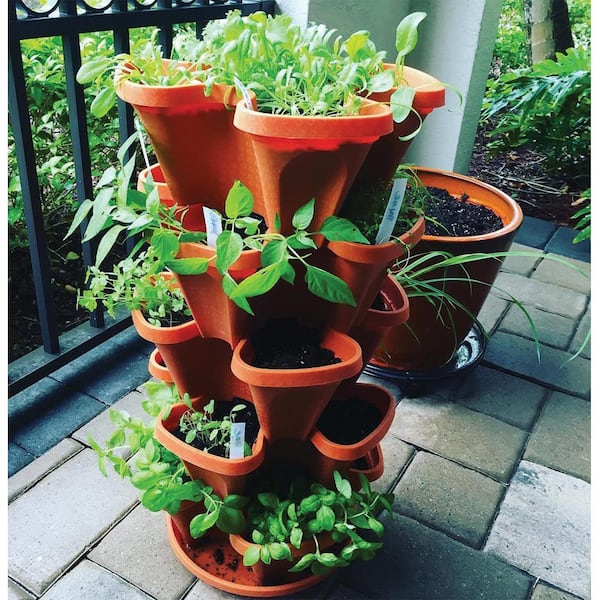 12 in. x 5.5 in. Terracotta Plastic Vertical Stackable Planter (5-Pack)