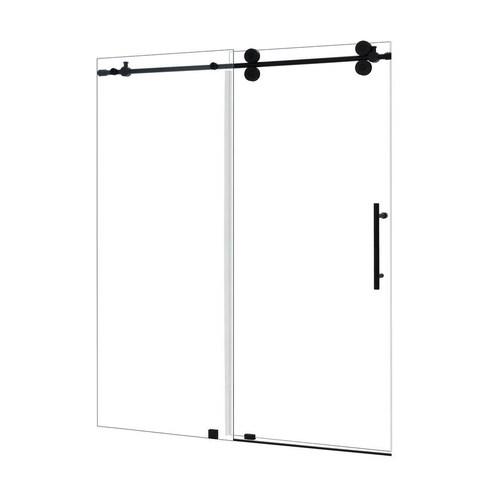 Matte Black Frameless Sliding Shower Door with Clear Glass