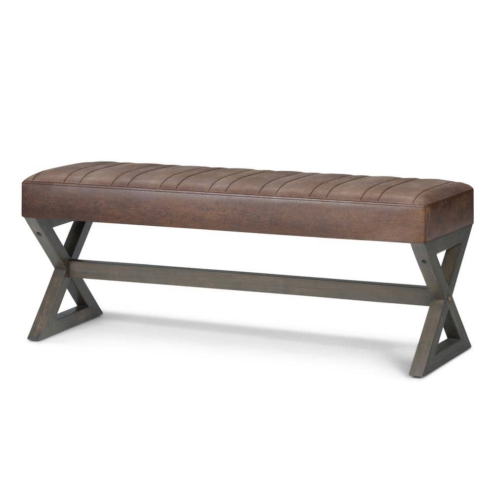 Salinger 48" Chestnut Brown Faux Leather Ottoman Bench