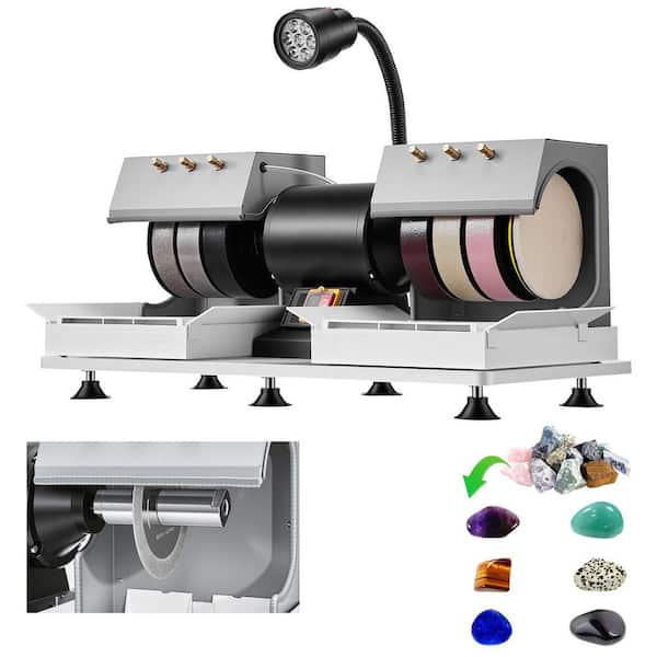 6 in. Cabbing Machine, 1/4HP 1800rpm Lapidary Rock Grinder and Polisher with Lamp, Gem Faceting Machine for Gemstones