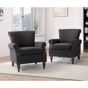 Cythnus Traditional Charcoal Nailhead Trim Upholstered Accent Armchair with Wood Legs Set of 2