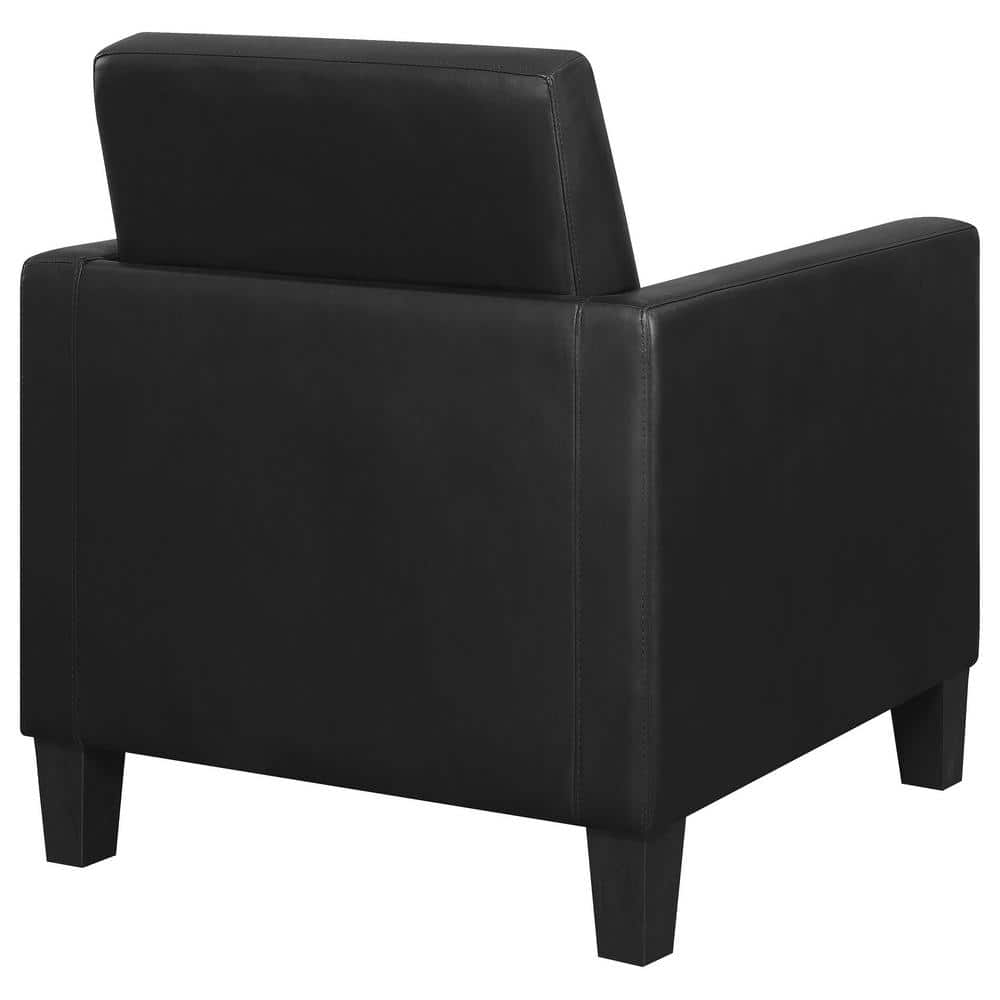 Modern Black Faux Leather Accent Chair with Track Arms