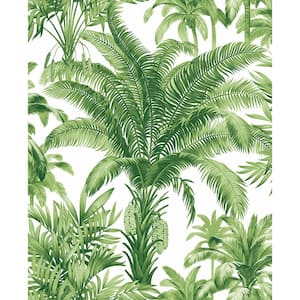 Palm Grove Green and White Vinyl Peel and Stick Wallpaper Roll (Cover 30.75 sq. ft.)