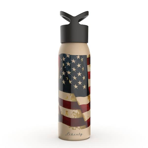Liberty 24 oz. Vintage Flag Sandstone Reusable Single Wall Aluminum Water Bottle with Threaded Lid