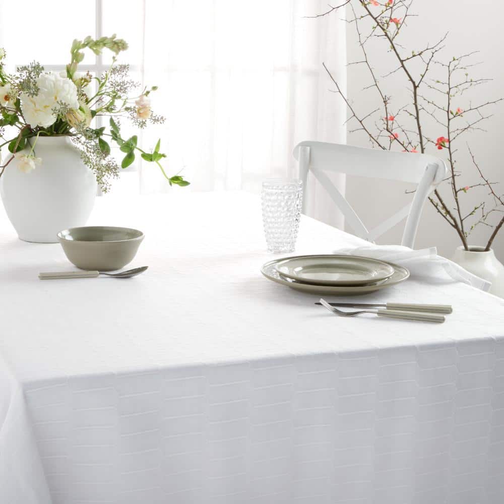 White Cotton Blend Rectangular Tablecloth, 60"x84"