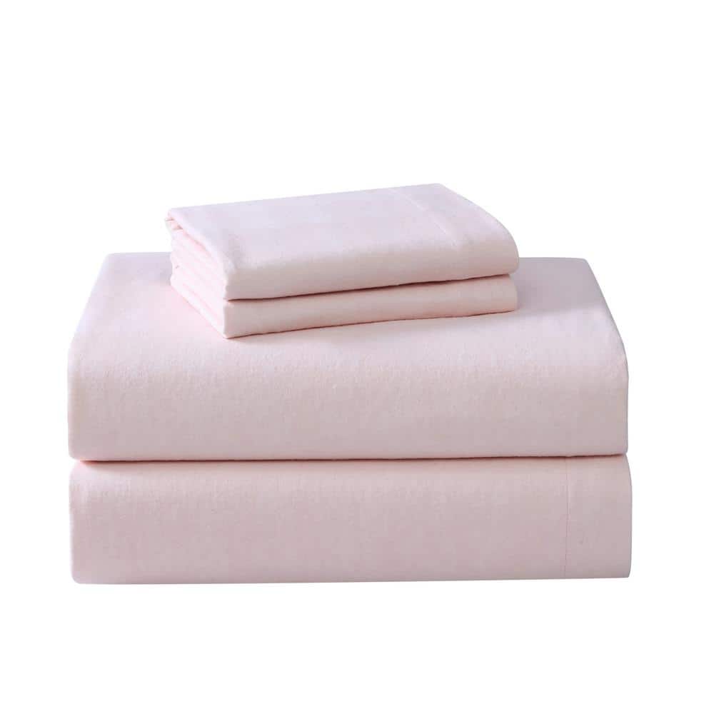 Laura Ashley LA Solid 4Piece Pink Cotton Queen Sheet Set USHSA01188422 The Home Depot