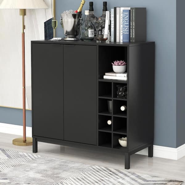 Black Kitchen Island Sideboards Buffets Coffee Bar Cabinet with Wine R