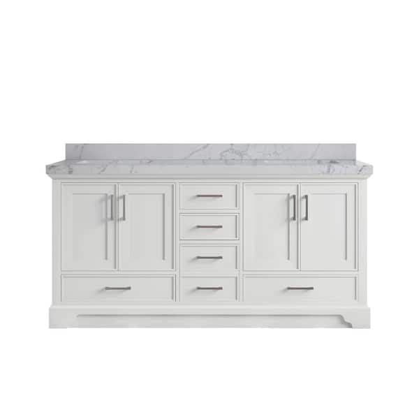 Willow Collections Charlotte 72 in. Double Sink Freestanding White Bath Vanity with Venatino Qt. Top Unassembled