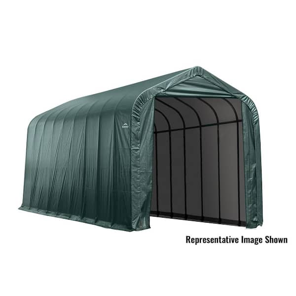 ShelterLogic 15 ft. W x 20 ft. D x 12 ft. H Steel and Polyethylene Garage Without Floor in Green w/ Corrosion-Resistant Steel Frame