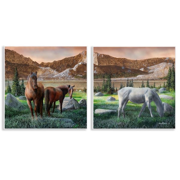 Stupell Industries Country Valley Horses Grazing by Kevin Daniel 2 Pieces Unframed Animal Graphic Art Print 12 in. x 12 in.