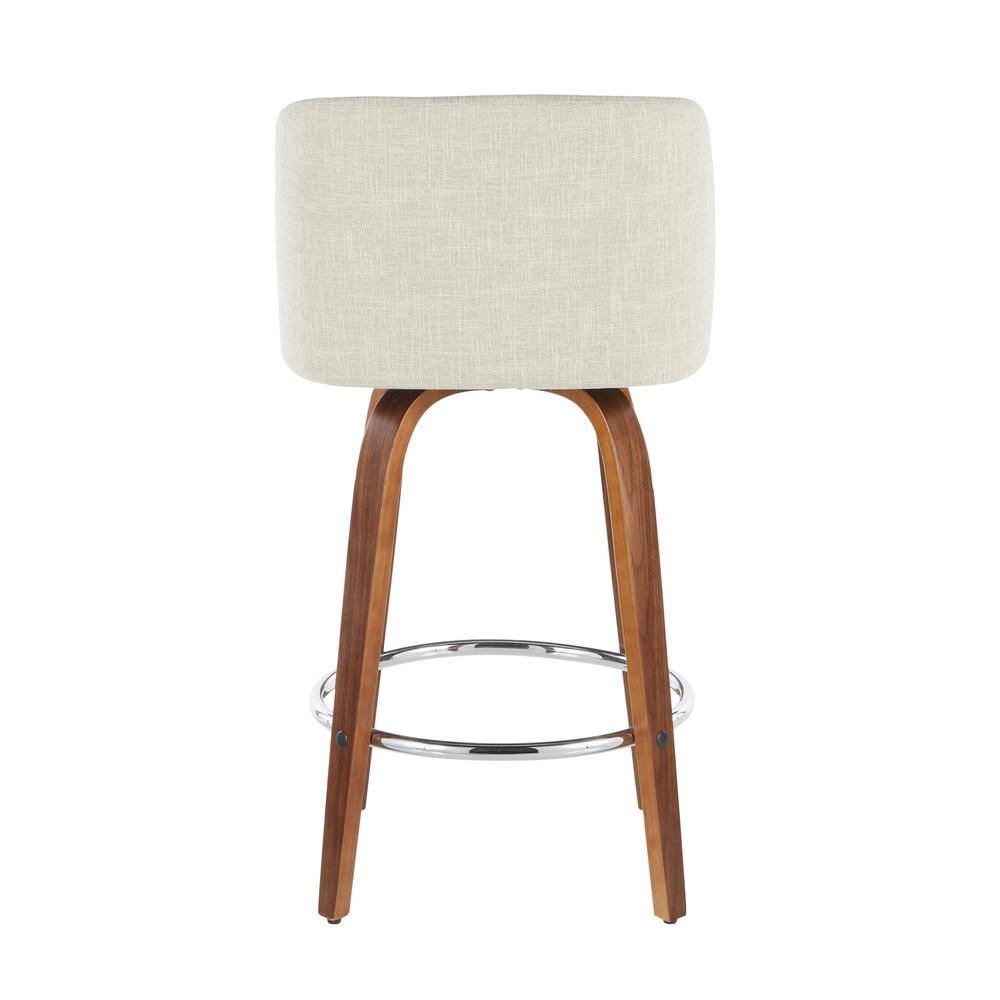 Cream Walnut 17.5" Mid-Century Modern Swivel Counter Stool Set