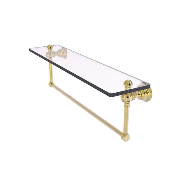 Allied Brass Carolina 22 in. x 7 in. H x 5.54 in. D  Brass Rectangular Glass Shelf with Integrated Towel Bar in Unlacquered Brass