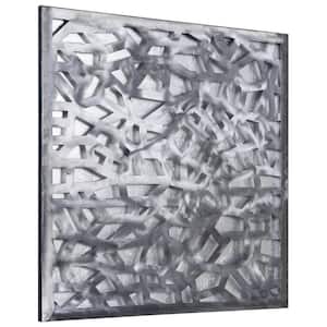 "Silver Enigma" Polished Steel Sculpture with Hand Appied Silver Leaf Abstract Wall Art