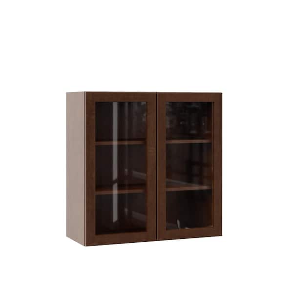 Hampton Bay Designer Series Soleste Assembled 30x30x12 in. Wall Kitchen Cabinet with Glass Doors in Spice