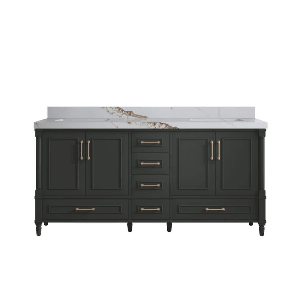 Hudson 72 in. Double Sink Freestanding Black Top Bath Vanity with Calacatta Gold Quartz Top Unassembled price history on PriceWatchPro