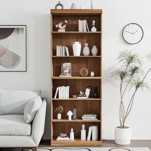 Lirago 82 in. Tall Natural Color Wood 4-Shelf Standard Bookcase with Adjustable Shelves