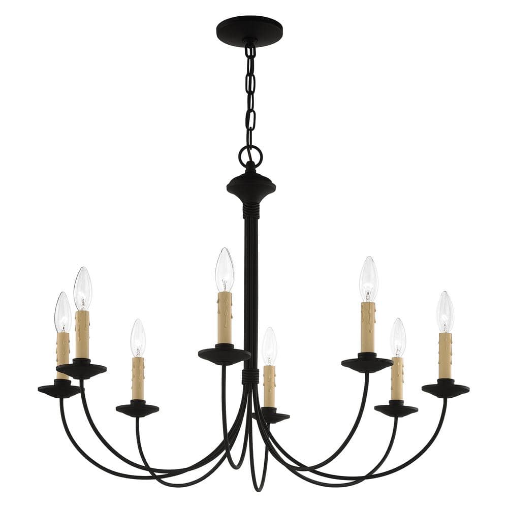 Heritage Black Steel 8-Light Curved Chandelier