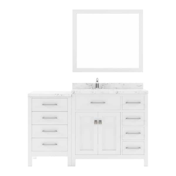 Virtu USA Caroline Parkway 57 in. W x 22 in. D x 35 in. H Single Sink Bath Vanity in White with Quartz Top and Mirror