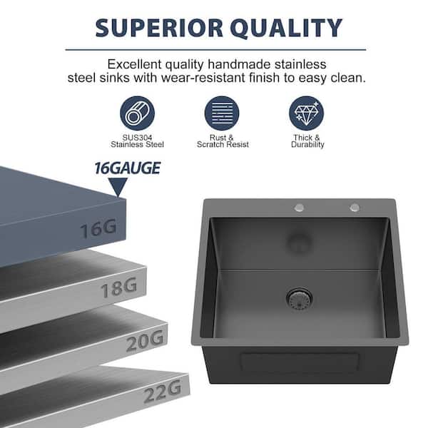 Sarlai 25 in. W x 22 in. D Drop-In Laundry/Utility Sink Gunmetal