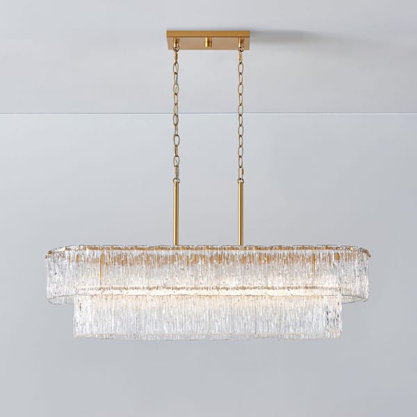 60-Watt 6 Light Painted Gold Island Pendant Light with Textured Glass Shade