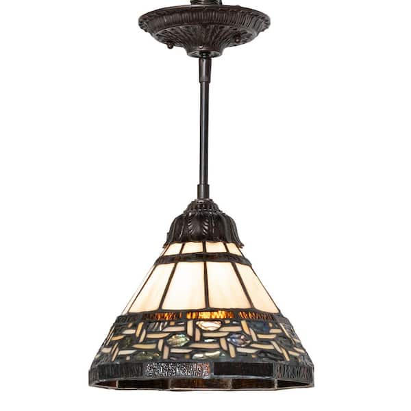Ilona 60-Watt 1 Light Mahogany Bronze Shaded Mini Pendant Light with Stained Glass Shade, No Bulbs Included