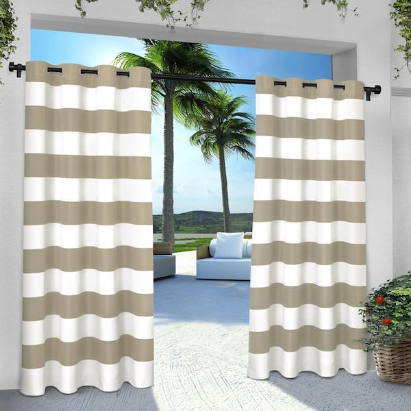 EXCLUSIVE HOME Cabana Stripe Taupe Stripe Light Filtering Grommet Top Indoor/Outdoor Curtain, 54 in. W x 96 in. L (Set of 2)