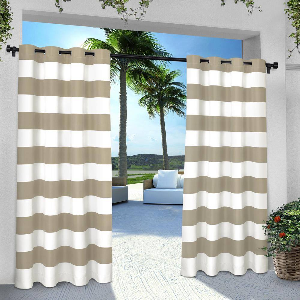 Taupe Stripe Polyester Light-Filtering Grommet Curtain Panels, 54" x 84"