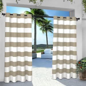 Cabana Stripe Taupe Stripe Light Filtering Grommet Top Indoor/Outdoor Curtain, 54 in. W x 84 in. L (Set of 2)
