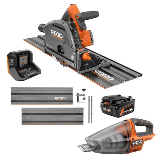 18V Brushless Cordless Track Saw Kit with 6.0 Ah Max Output Battery and Charger and 18V Hand Vacuum