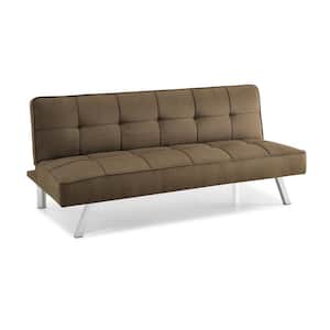 Calgiri 66.1 in. Brown Fabric 3-Seater Armless Convertible Tuxedo Sofa
