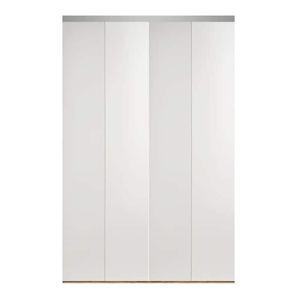 90 in. x 80 in. Smooth Flush Primed Interior Closet Solid Core MDF Bi-fold  Door with Chrome Trim