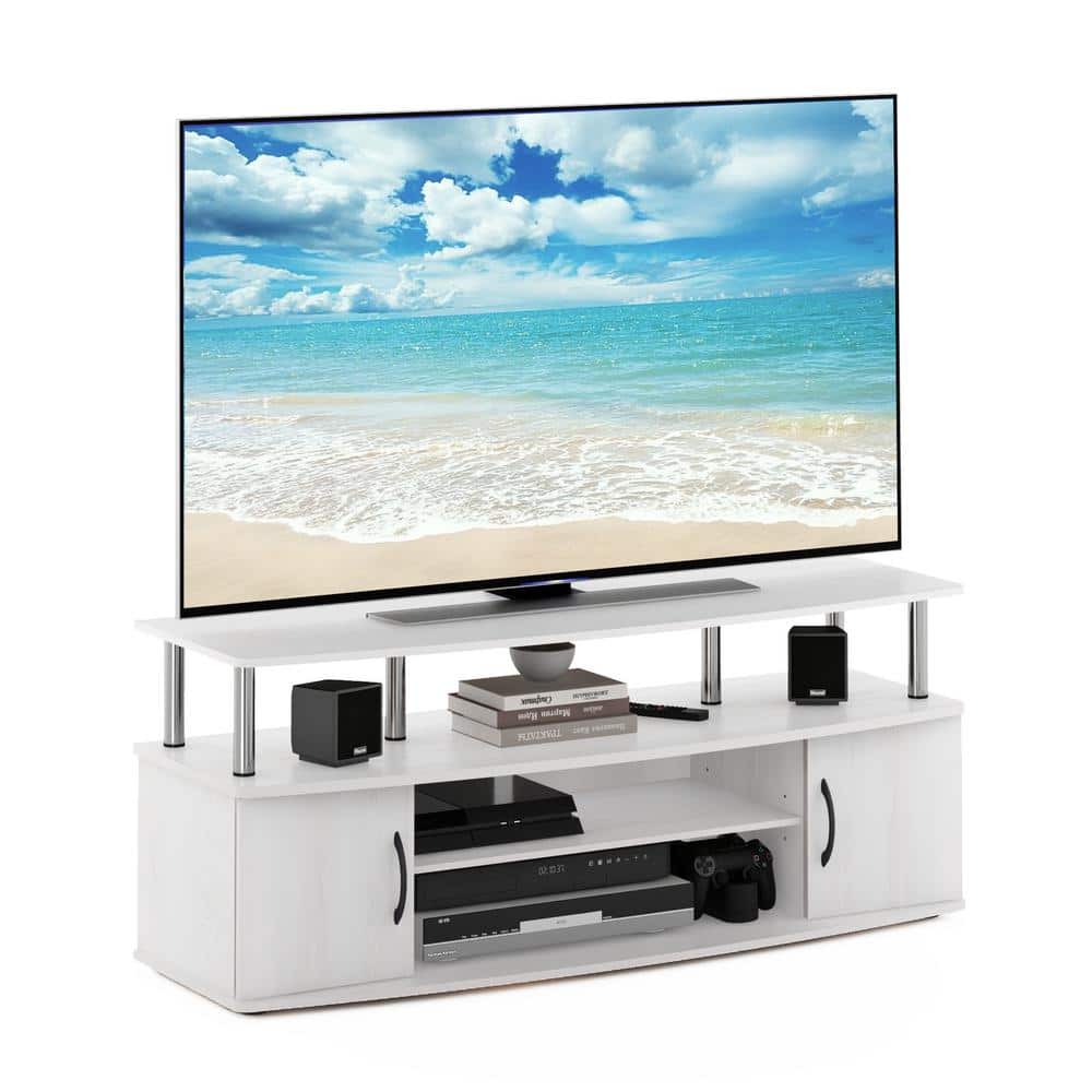 Modern White Oak 55" TV Stand with Stainless Steel Legs