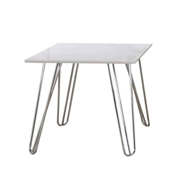 Benjara 24 in. White and Silver Square Wood end table with Hairpin Leg