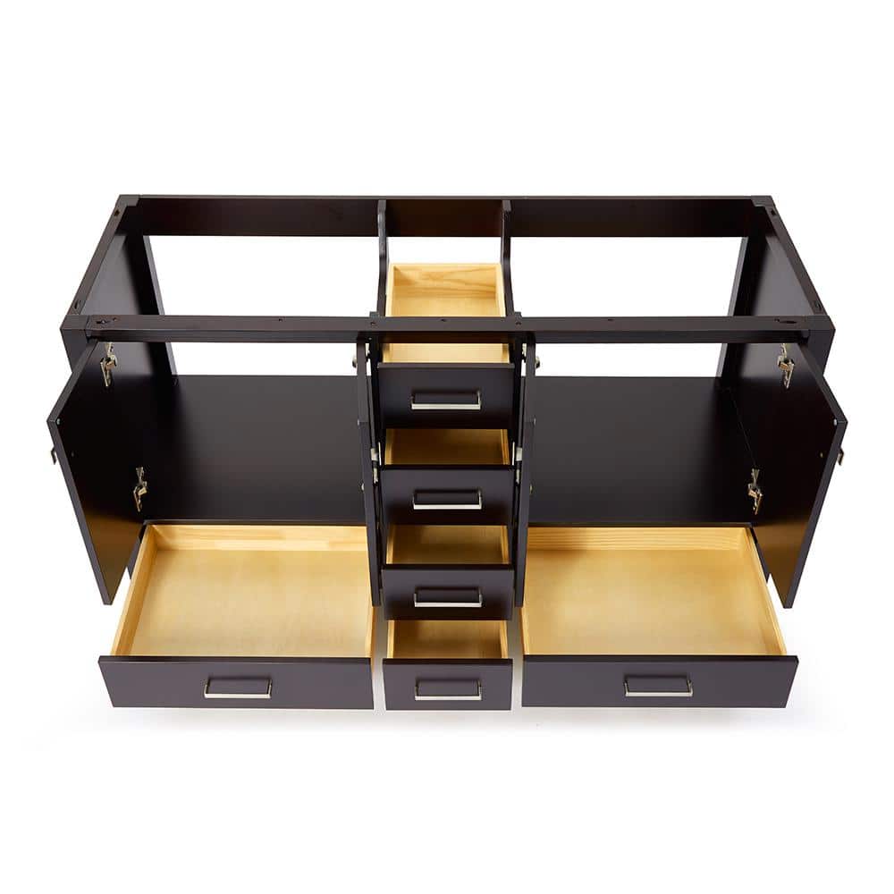 Cambridge Espresso 60" Double Vanity Cabinet with Nickel Hardware