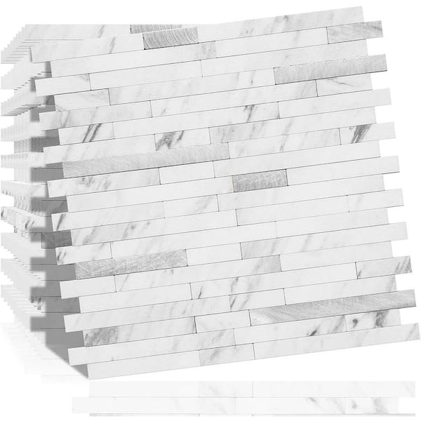 Afoxsos White Peel and Stick Backsplash Tile and Faux Marble Look with PVC Mixed Metal Stick for Kitchen