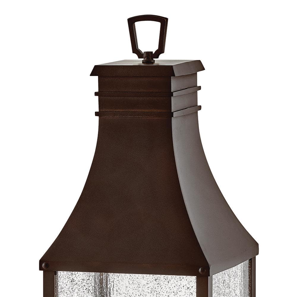 Blackened Copper LED Outdoor Pier Mount Lantern with Seeded Glass