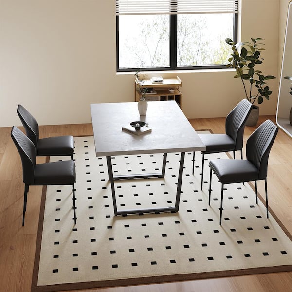 5-Piece Rectangle Gray MDF Table Top Dining Room Set Seating 4 with Black Chairs