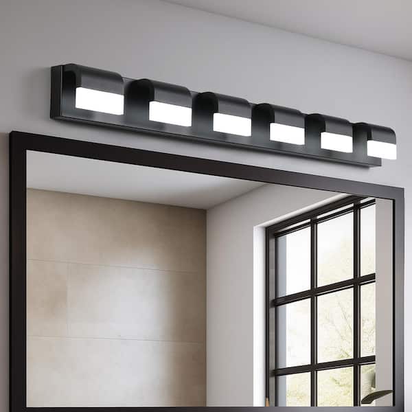 46.5 in. W 6-Lights Black Vanity Lighting Fixture for Bathroom Over Mirror, 6000K, Cool White