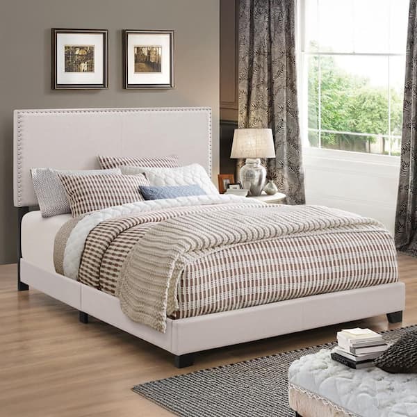 Boyd Ivory Wood Frame Twin Panel Bed with Nailhead Trim