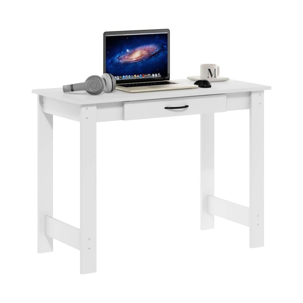 White Wood Corner Writing Desk with Drawer